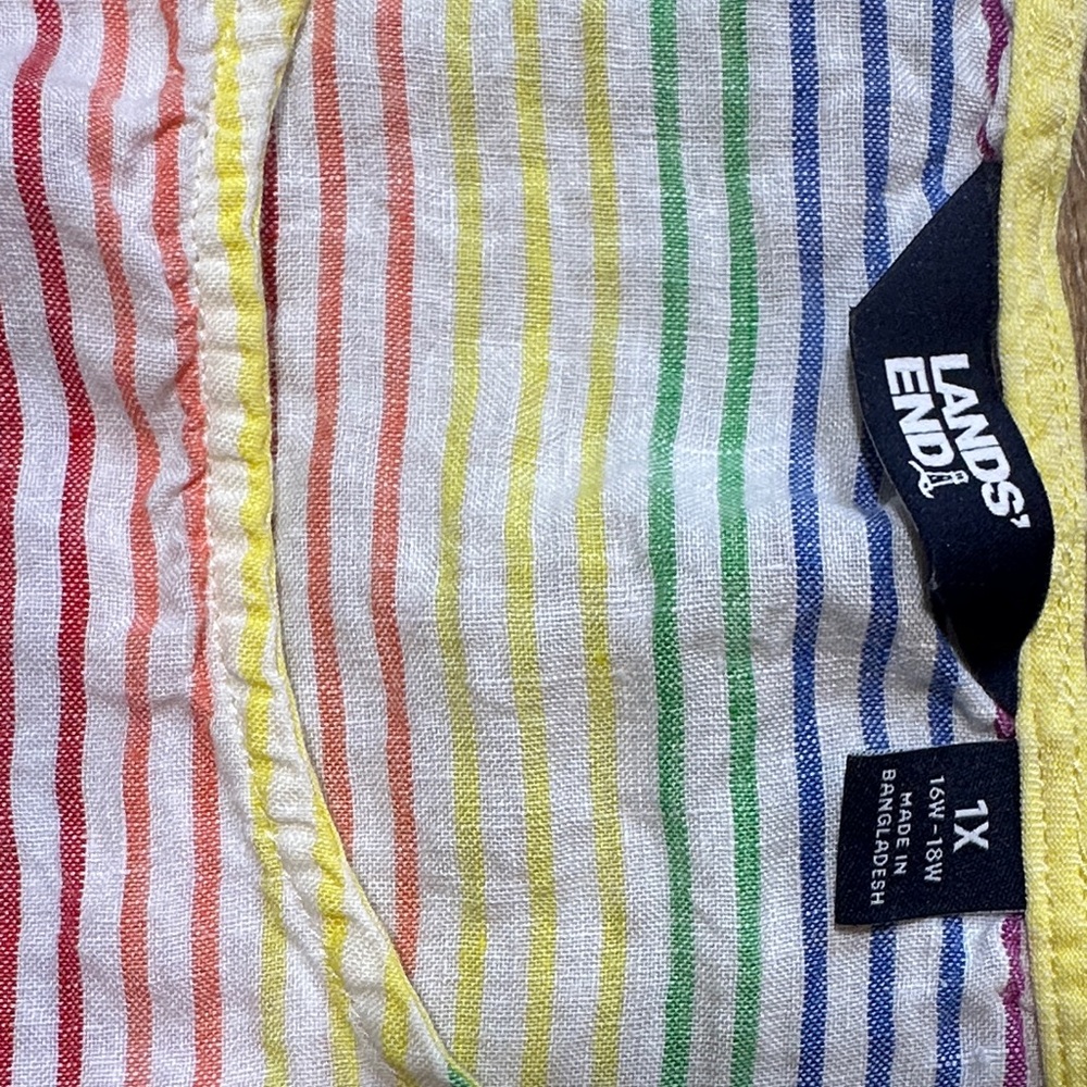 Lands' End 100% Linen Multicolor Striped Short Sleeve Tee Size 1X - Picture 2 of 5